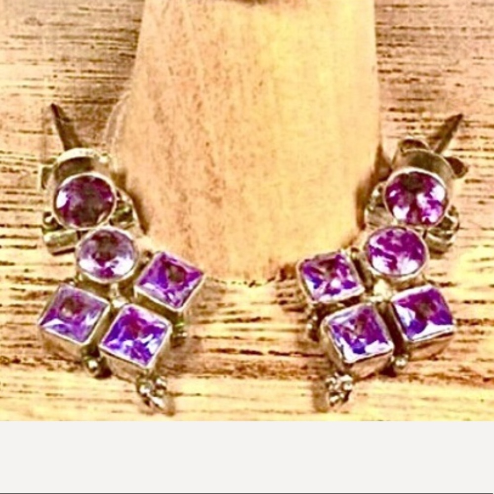 Vintage Amethyst 925 Sterling Silver Earrings
